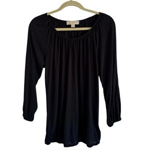 New Michael Kors Black Long Sleeve Cotton Scoopneck Top Casual Blouse Medium